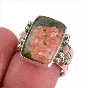 Натуральный драгоценный камень унакит двухцветное ювелирное кольцо из стерлингового серебра 925 пробы размер 6,5 n3N77