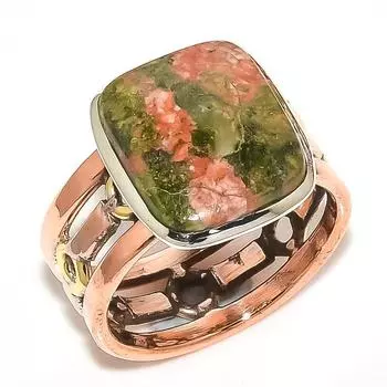 Натуральный драгоценный камень унакит двухцветное ювелирное кольцо из стерлингового серебра 925 пробы размер 9,5 b1H20