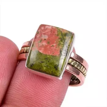 Натуральный драгоценный камень унакит двухцветное ювелирное кольцо из стерлингового серебра 925 пробы размер 8,5 F6G65