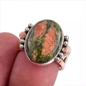 Натуральный драгоценный камень унакит, двухцветное ювелирное кольцо из стерлингового серебра 925 пробы, размер 6,5 w4o17