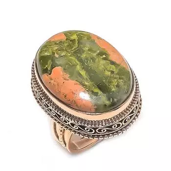 Натуральный драгоценный камень унакит, медное ювелирное кольцо ручной работы, размер 7 U2P77