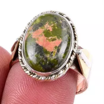 Натуральный драгоценный камень унакит ручной работы из твердого серебра 925 пробы двухцветное подарочное кольцо 8US u3U26
