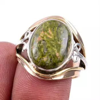 Натуральный драгоценный камень унакит ручной работы из твердого серебра 925 пробы двухцветное подарочное кольцо 7US n8U22
