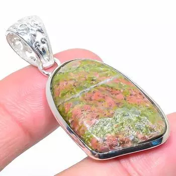 Натуральный драгоценный камень унакитовая яшма из стерлингового серебра 925 пробы, подарочная подвеска 1,93 дюйма B1b24