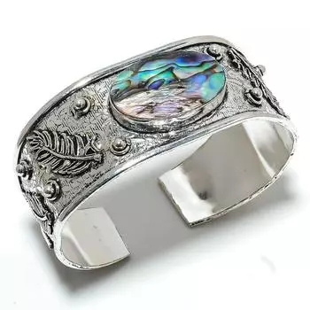 Натуральный драгоценный камень в виде раковины морского ушка из стерлингового серебра 925 пробы, регулируемый браслет-манжета Y4u92