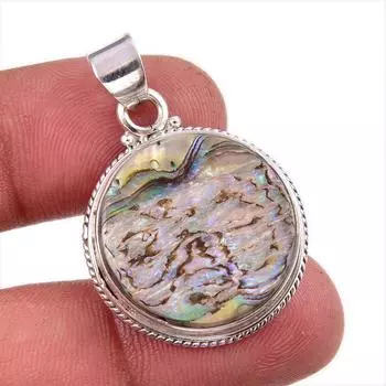 Натуральный драгоценный камень в виде раковины морского ушка 925 пробы, подарочный кулон из стерлингового серебра 1,5 дюйма U0F95