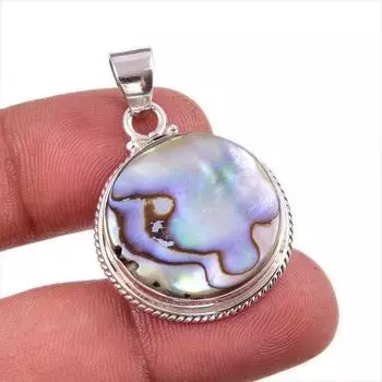 Натуральный драгоценный камень в виде раковины морского ушка 925 пробы, подарочный кулон из стерлингового серебра 1,5 дюйма o8I99