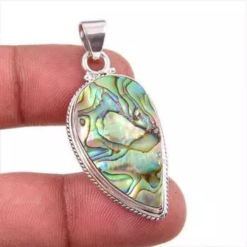 Натуральный драгоценный камень в виде ракушки морского ушка 925 пробы из твердого стерлингового серебра Подарочный кулон 1,75 дюйма y0v03