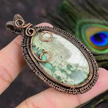 Натуральный драгоценный камень варисцит, подарочная подвеска ручной работы из медной проволоки 2,84 y4Z30