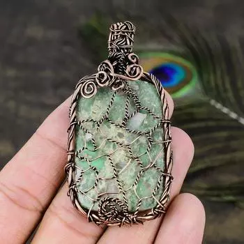 Натуральный драгоценный камень варисцит, подарочная подвеска ручной работы из медной проволоки 2,96 F6a36