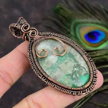 Натуральный драгоценный камень варисцит, подарочная подвеска ручной работы из медной проволоки 3,15 M5R51