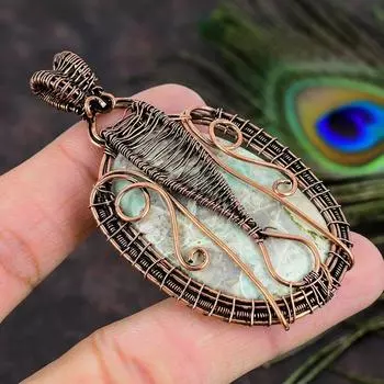 Натуральный драгоценный камень варисцит, подарочная подвеска ручной работы из медной проволоки 2,88 q8A80