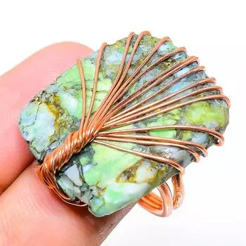 Натуральный драгоценный камень варисцит, подарочное кольцо ручной работы из медной проволоки, размер 7,5 v0G13