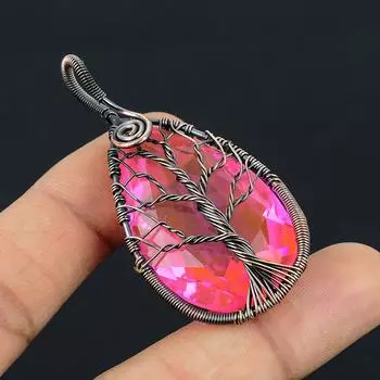 Натуральный Древо жизни Кунцит, драгоценный камень, медная проволока, подарочная подвеска 2,4 дюйма i6i56