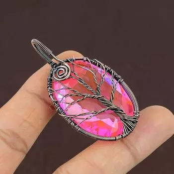 Натуральный Древо жизни Кунцит, драгоценный камень, медная проволока, подарочная подвеска 2,3 дюйма U2j79