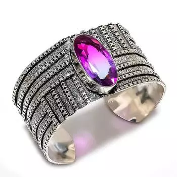 Натуральный двухцветный браслет с турмалином и драгоценным камнем, браслет из стерлингового серебра 925 пробы, регулируемый. Ф8м78