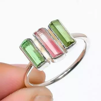 Натуральный двухцветный необработанный турмалин, кольцо из стерлингового серебра 925 пробы, размер 7,5, подарок США 7.5 US