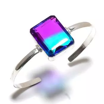 Натуральный двухцветный турмалин, браслет-манжета из стерлингового серебра 925 пробы, регулируемый. Н4П88