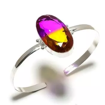 Натуральный двухцветный турмалин, браслет-манжета из стерлингового серебра 925 пробы, регулируемый. J9C72