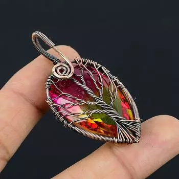 Натуральный двухцветный турмалин, драгоценный камень, медная проволока, подвеска 2,4 дюйма, f4J63