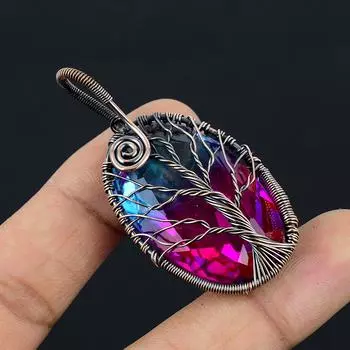 Натуральный двухцветный турмалин, драгоценный камень, медная проволока, подвеска длиной 2,2 дюйма, L1h90