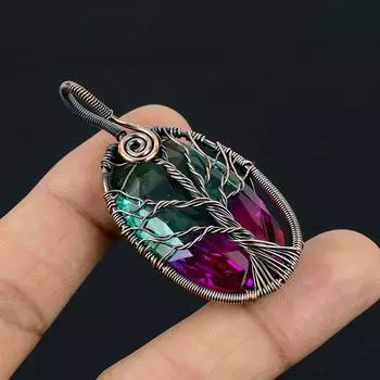 Натуральный двухцветный турмалин, драгоценный камень, медная проволока, подвеска, 2,3 дюйма, i3Y20