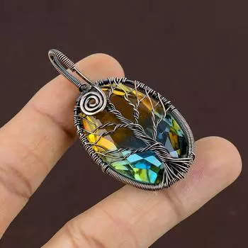 Натуральный двухцветный турмалин, драгоценный камень, медная проволока, подвеска, размер 2,2 дюйма, U8N27