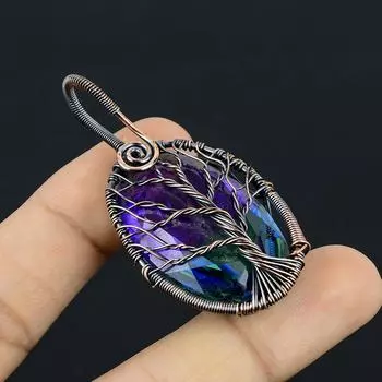 Натуральный двухцветный турмалин, драгоценный камень, медная проволока, подвеска 2,4 дюйма o2q02