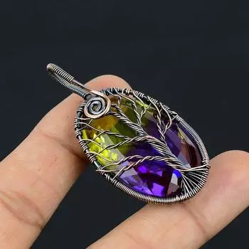 Натуральный двухцветный турмалин, драгоценный камень, медная проволока, подвеска 2,2 дюйма, G7S60