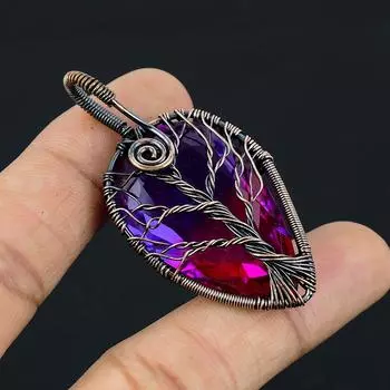 Натуральный двухцветный турмалин, драгоценный камень, медная проволока, подвеска 2,2 дюйма, g4m30