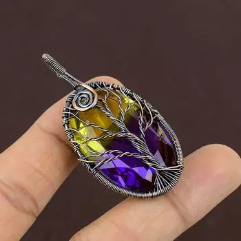 Натуральный двухцветный турмалин, драгоценный камень, медная проволока, подвеска 2,2 дюйма, Q7E41