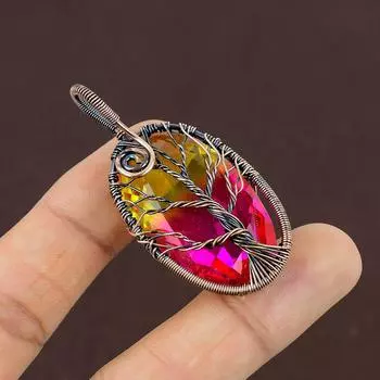 Натуральный двухцветный турмалин, драгоценный камень, медная проволока, подвеска 2,2 дюйма, a0F39