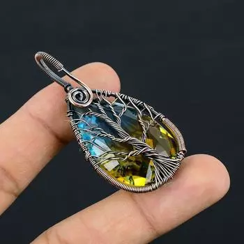 Натуральный двухцветный турмалин, драгоценный камень, медная проволока, подвеска 2,4 дюйма, E9J97