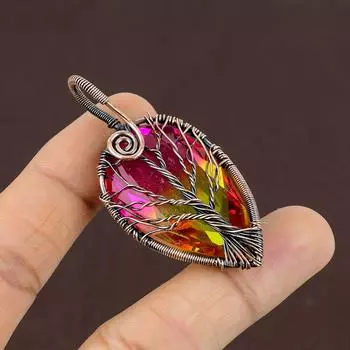 Натуральный двухцветный турмалин, драгоценный камень, медная проволока, подвеска 2,4 дюйма, S9n27