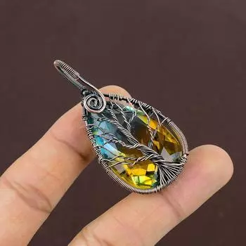 Натуральный двухцветный турмалин, драгоценный камень, медная проволока, подвеска 2,4 дюйма, F7L57