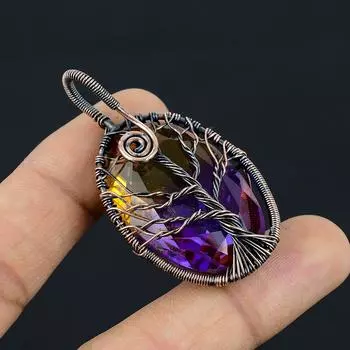 Натуральный двухцветный турмалин, драгоценный камень, медная проволока, подвеска 2,2 дюйма b7M99