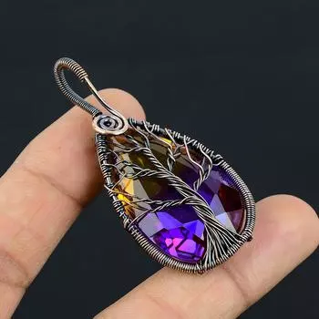 Натуральный двухцветный турмалин, драгоценный камень, медная проволока, подвеска 2,4 дюйма, Q3R99