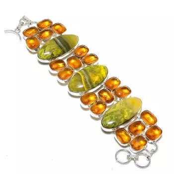 Натуральный двухцветный турмалин и цитин, драгоценный камень, браслет из стерлингового серебра 925 пробы, 8 дюймов, P2C33