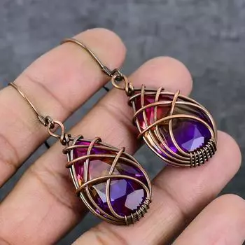 Натуральный двухцветный турмалин, медная проволока, подарочная ювелирная серьга, 2,40 дюйма, w1p43