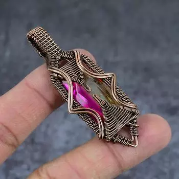 Натуральный двухцветный турмалин, медная проволока, подарочная ювелирная подвеска, 2,68 дюйма, m5U26