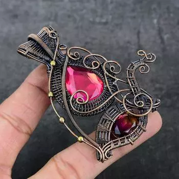 Натуральный двухцветный турмалин, медная проволока, подарочная ювелирная подвеска, 3,15 дюйма, W9H47