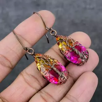 Натуральный двухцветный турмалин, медная проволока, подарочная ювелирная серьга 2,17 дюйма m7Q32