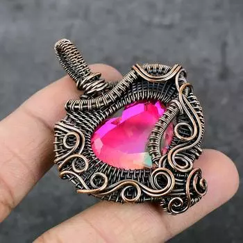 Натуральный двухцветный турмалин, медная проволока, подарочная ювелирная подвеска 2,44 дюйма o3A40