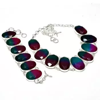 Натуральный двухцветный турмалиновый драгоценный камень, ручная работа, ювелирные изделия из стерлингового серебра 925 пробы, комплект браслетов с двухцветным турмалином, комплект старинных ювелирных изделий, подарок для мамы 20 красный