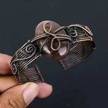 Натуральный дымчатый кварц, драгоценный камень, браслет ручной работы из медной проволоки, регулируемый o2D64