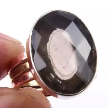 Натуральный дымчатый кварц, ювелирное изделие из стерлингового серебра 925 пробы, двухцветное кольцо S.6 q3B56