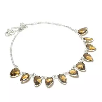 Натуральный дымчатый топаз драгоценный камень 925 стерлингового серебра ювелирные изделия ожерелье 18 y0u24