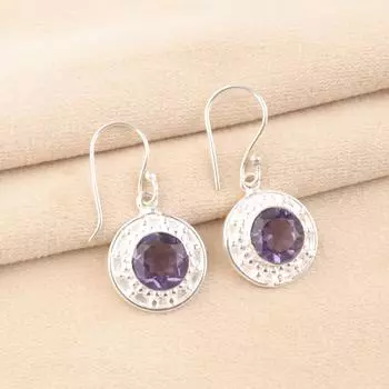 Натуральный фиолетовый иолит 925 стерлинговое серебро ручной работы ювелирные изделия серьги для женщин EE-153-13