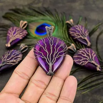 Натуральный фиолетовый лабрадорит, драгоценный камень, медная проволока, подарочная подвеска 2,56 дюйма, I8m02