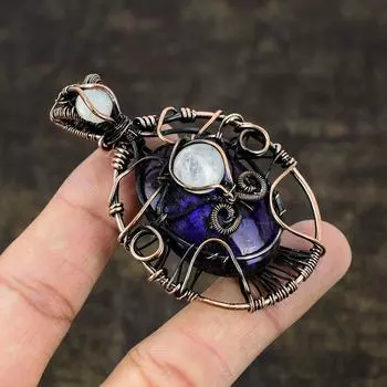 Натуральный фиолетовый лабрадорит, драгоценный камень, медная проволока, подарочная подвеска 2,80 дюйма U7C75